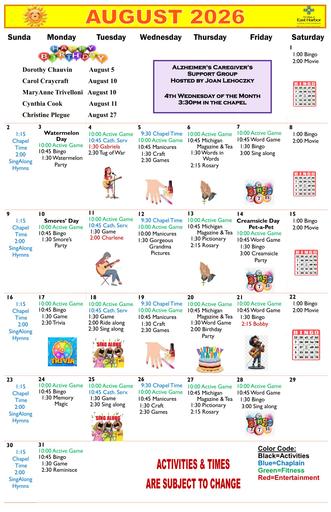 8/2026 East Harbor Calendar Memory Care