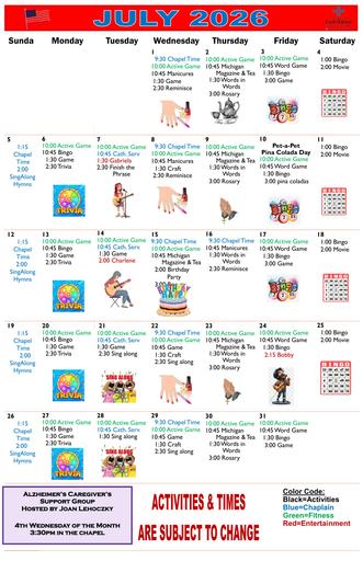 7/2026 East Harbor Calendar Memory Care