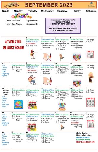 9/2026 East Harbor Calendar Memory Care