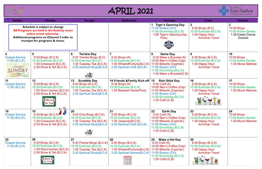4/2021 East Harbor Calendar