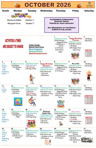 10/2026 East Harbor Calendar Memory Care