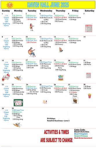 6/2025 East Harbor Calendar Memory Care